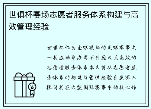世俱杯赛场志愿者服务体系构建与高效管理经验